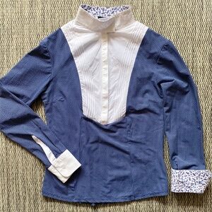 Iago Blue Print with Floral Pattered Collar and Cuffs Equestrian Shirt